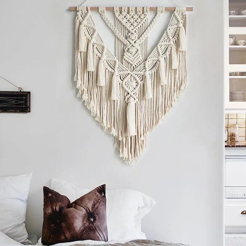 Macrame Wall Hanging - Boho Geometric Tapestry for Apartment & Dorm