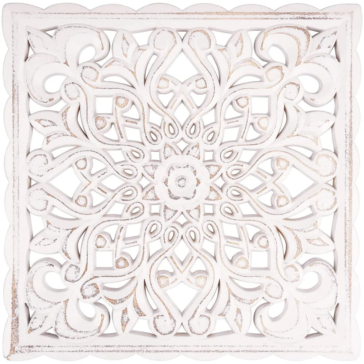 Carved Wooden Wall Panel - 30cm Floral Hollow Rustic Art Sculpture