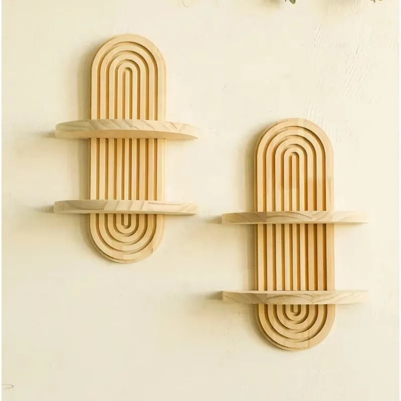 Boho Wooden Wall Shelf - Modern Floating Display Rack