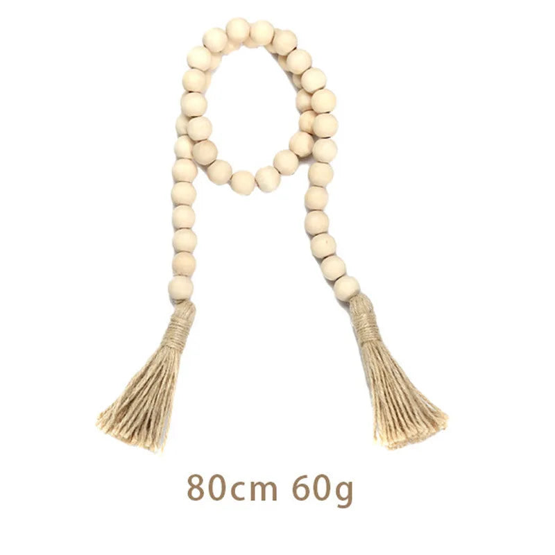 Bohemian Wood Bead Wall Hanging - Macrame Tassel Garland Decor