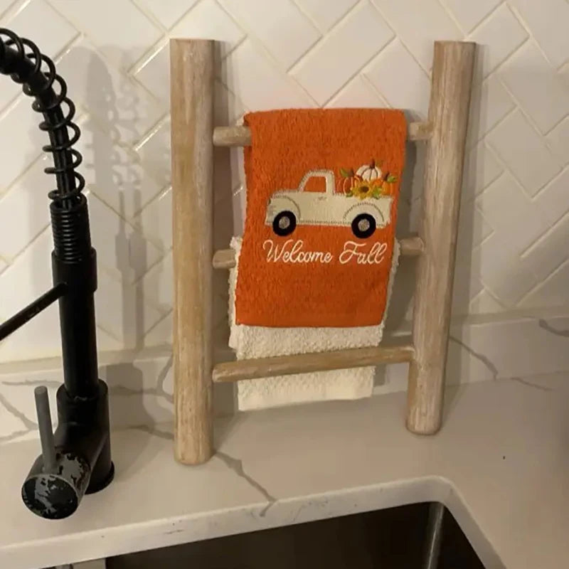 Wooden Ladder Towel Rack - Decorative Staircase for Kitchen & Bathroom