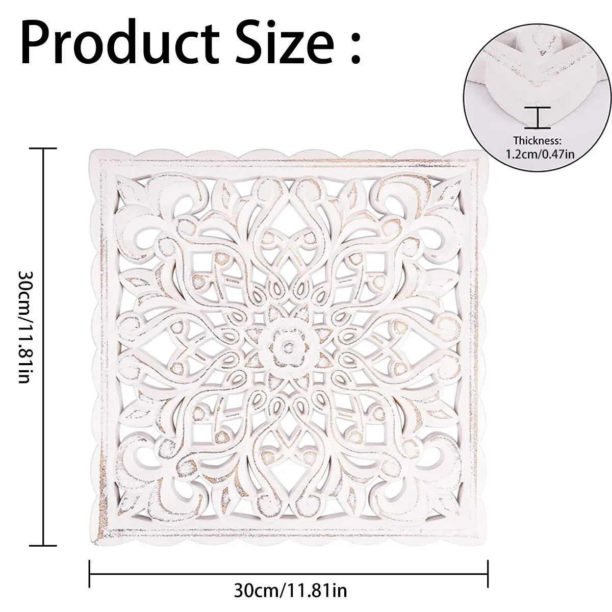 Carved Wooden Wall Panel - 30cm Floral Hollow Rustic Art Sculpture