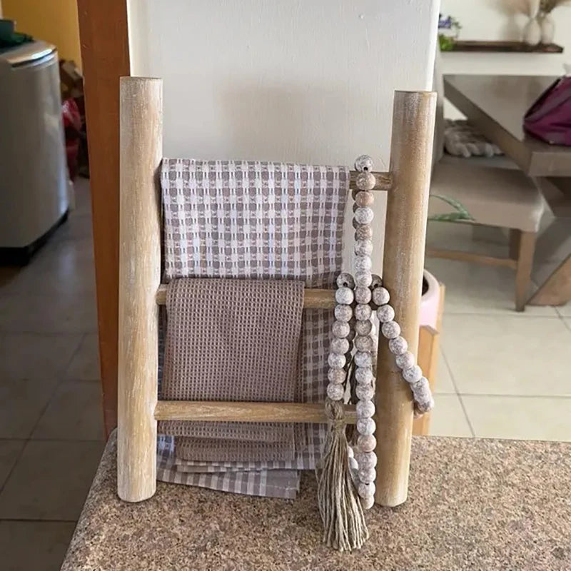 Wooden Ladder Towel Rack - Decorative Staircase for Kitchen & Bathroom