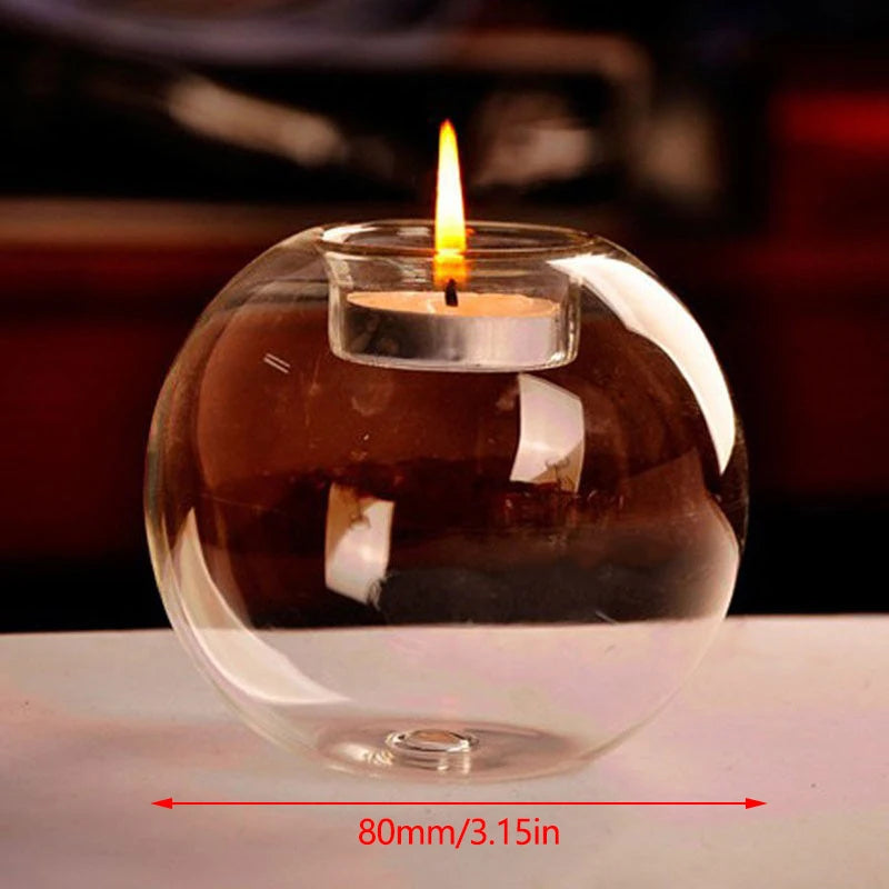 European Glass Candle Holder - Round Transparent Holiday Decor