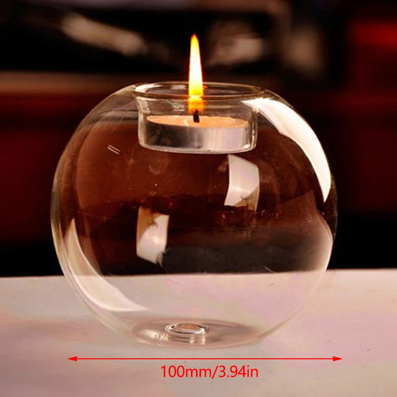 European Glass Candle Holder - Round Transparent Holiday Decor