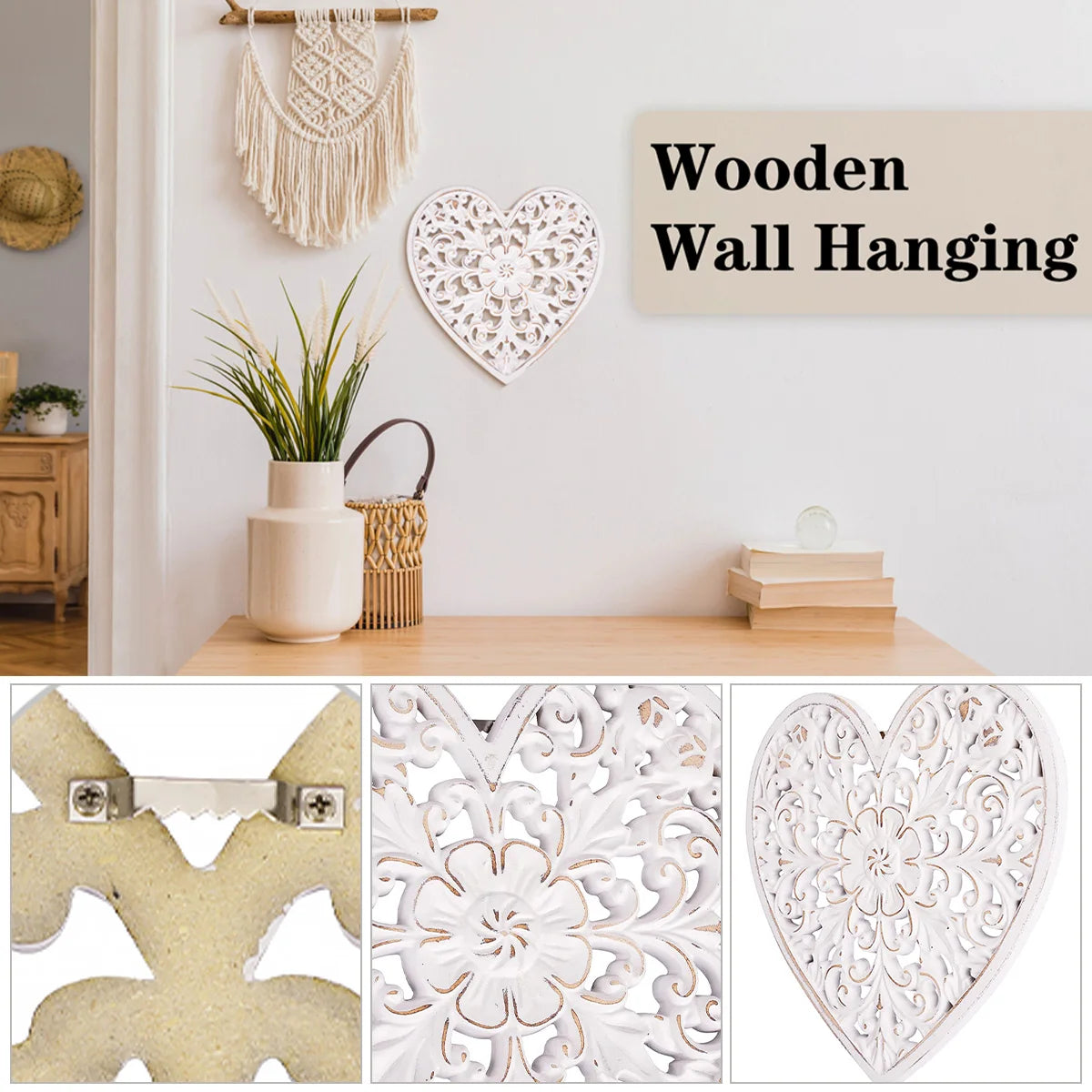 Carved Wooden Wall Panel - 30cm Floral Hollow Rustic Art Sculpture
