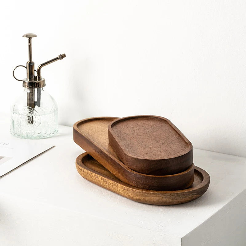 Japanese-Style Wooden Serving Tray - Natural Wood Dessert Plate