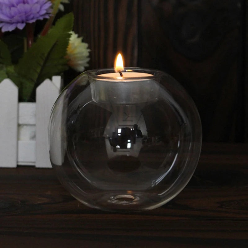 European Glass Candle Holder - Round Transparent Holiday Decor