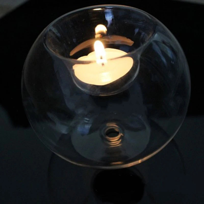 European Glass Candle Holder - Round Transparent Holiday Decor
