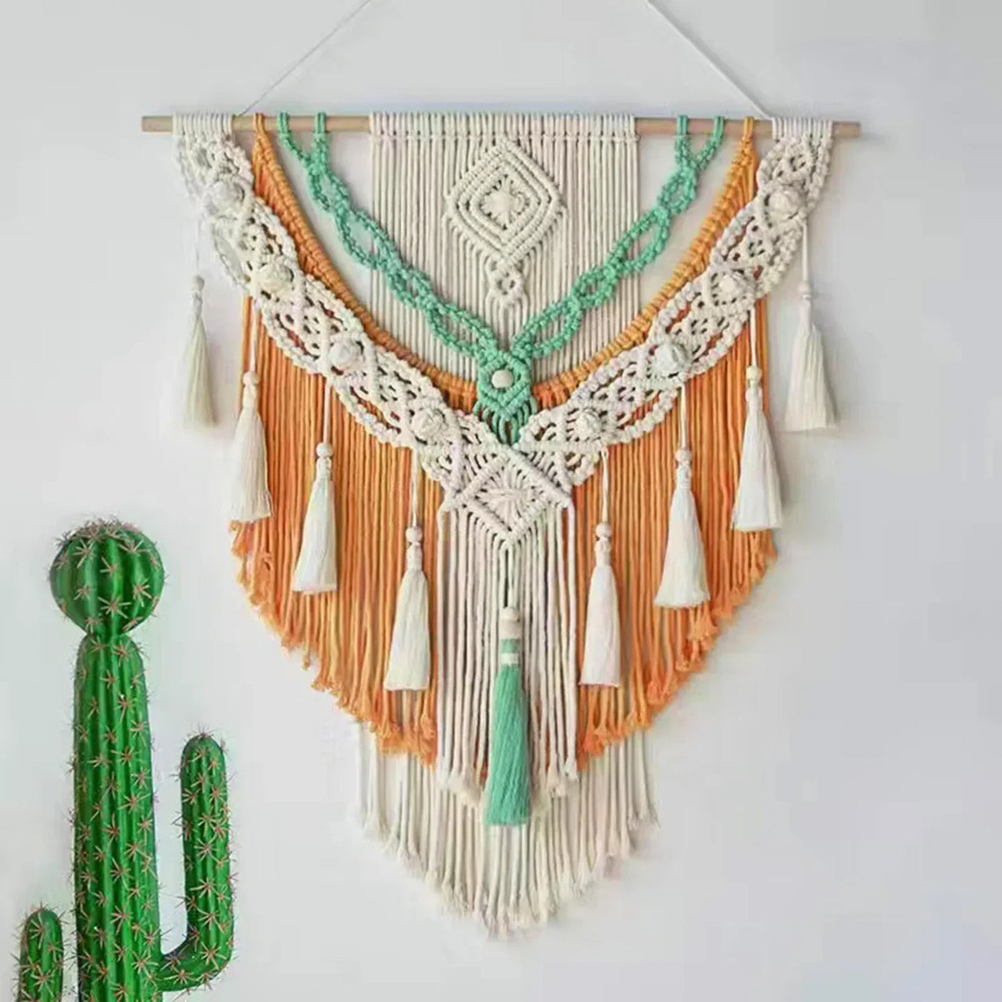 Macrame Wall Hanging - Boho Geometric Tapestry for Apartment & Dorm