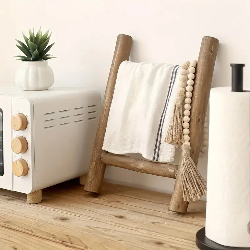Wooden Ladder Towel Rack - Decorative Staircase for Kitchen & Bathroom