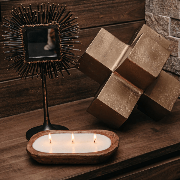 3 - Wick Hand Carved Dough Bowl Decor Soy Candle - Costa Del Ahazar - HavenlyCo