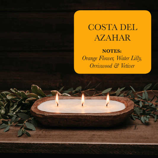 3 - Wick Hand Carved Dough Bowl Decor Soy Candle - Costa Del Ahazar - HavenlyCo