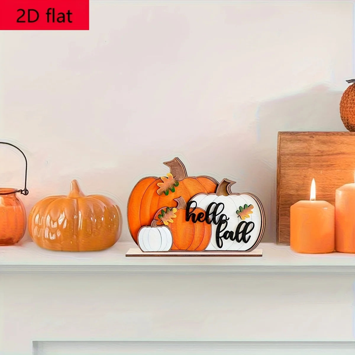 Hello Pumpkin Wooden Sign - Fall Farmhouse Block Decor for Kitchen