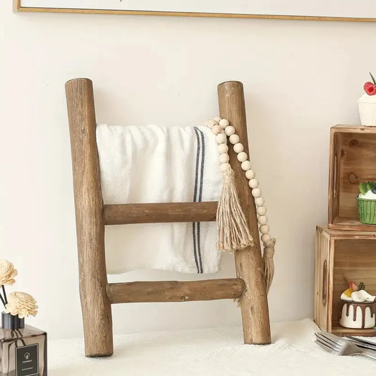 Wooden Ladder Towel Rack - Decorative Staircase for Kitchen & Bathroom