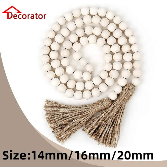 Farmhouse Wood Bead Garland with Tassels