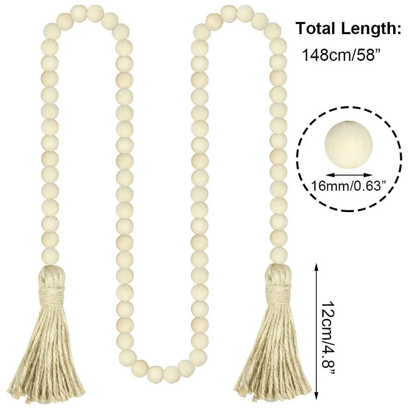 Bohemian Wood Bead Wall Hanging - Macrame Tassel Garland Decor