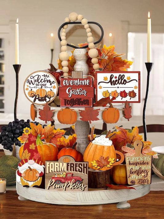 Farmhouse Fall Harvest Tiered Tray Decor Set