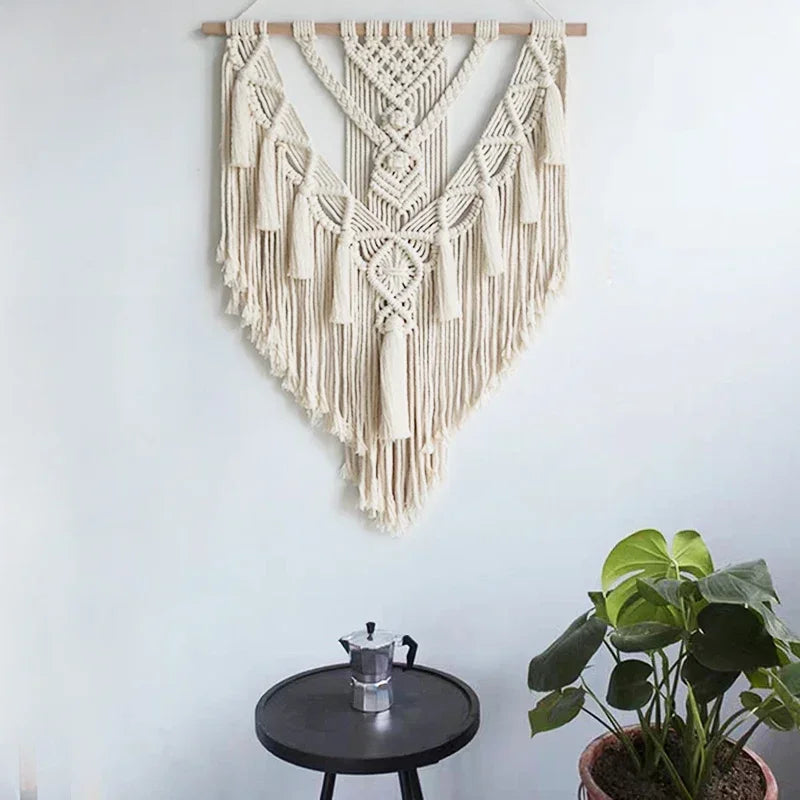 Macrame Wall Hanging - Boho Geometric Tapestry for Apartment & Dorm