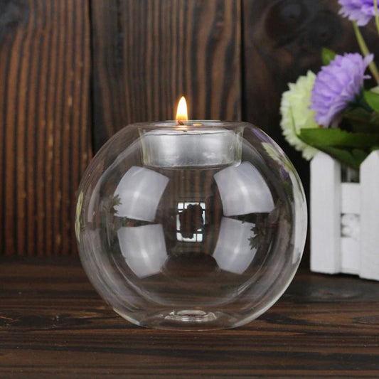 European Glass Candle Holder - Round Transparent Holiday Decor