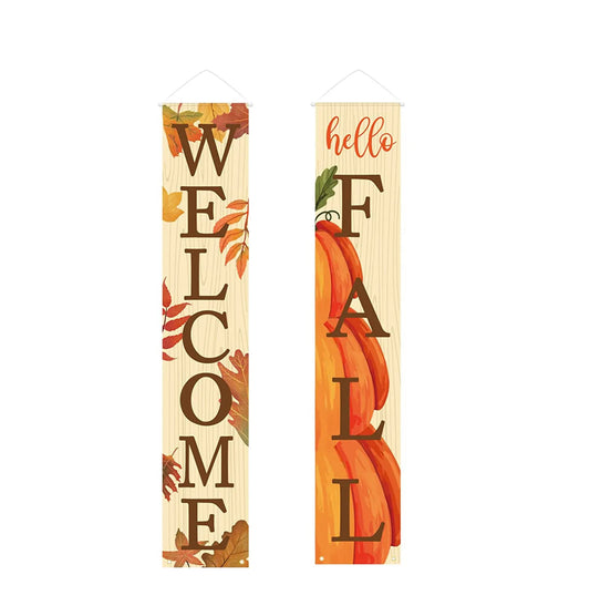 Welcome Fall Door Sign - Hanging Pumpkin & Leaves Thanksgiving Decor