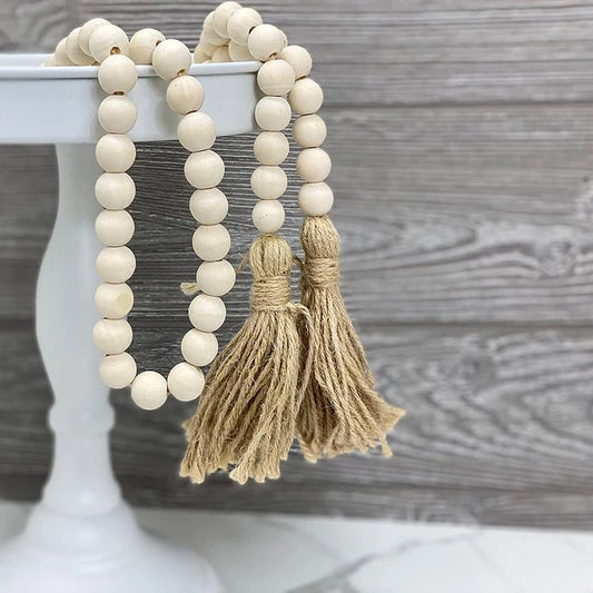 Bohemian Wood Bead Wall Hanging - Macrame Tassel Garland Decor