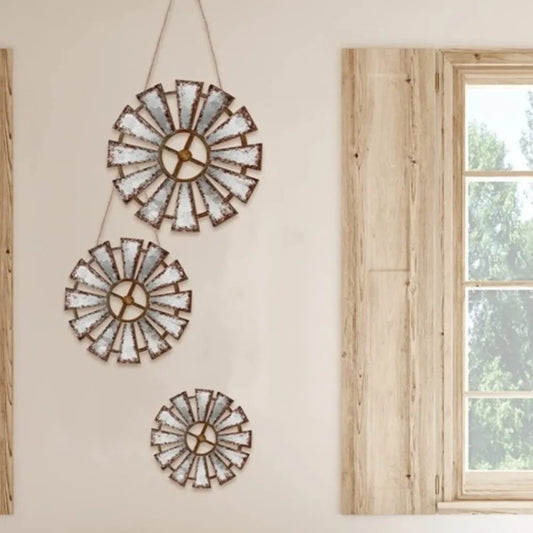 Country Wood Windmill Wall Decor - 3 Piece Rustic Farmhouse Set