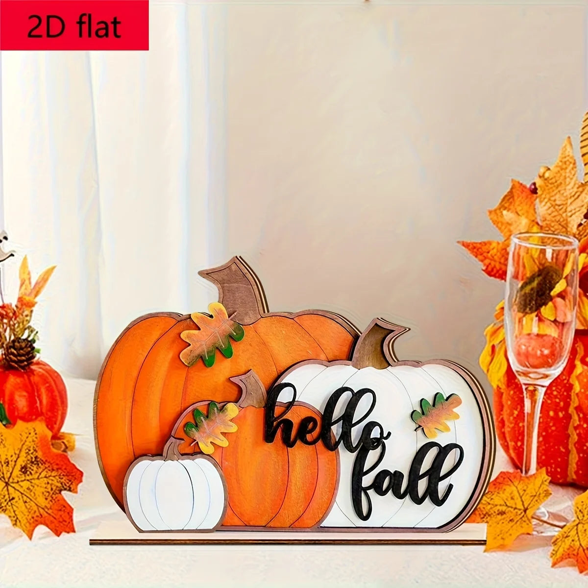 Hello Pumpkin Wooden Sign - Fall Farmhouse Block Decor for Kitchen