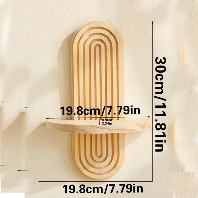 Boho Wooden Wall Shelf - Modern Floating Display Rack