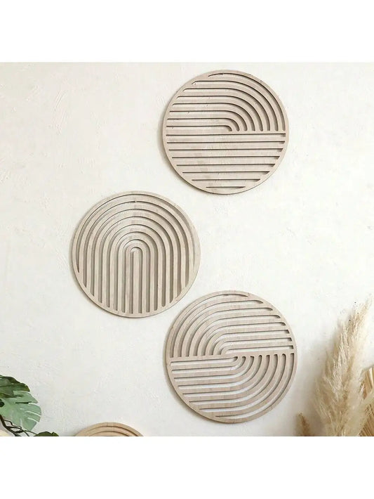 Carved Wooden Wall Art Set - 3 Piece Hollow Floral Farmhouse Decor