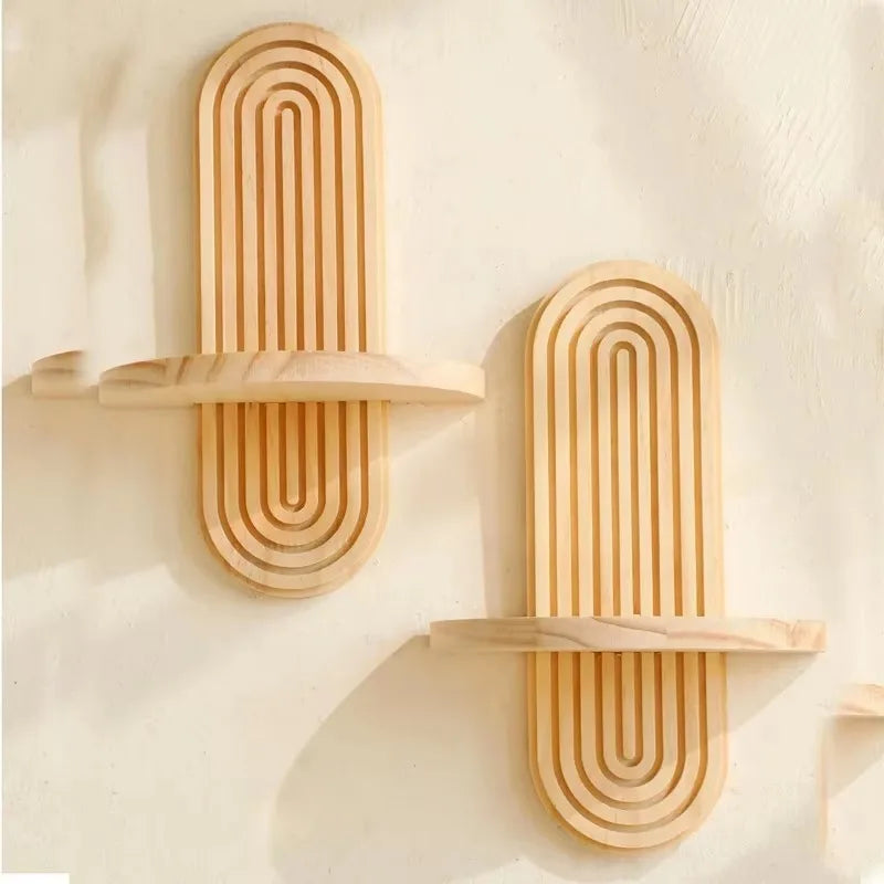 Boho Wooden Wall Shelf - Modern Floating Display Rack