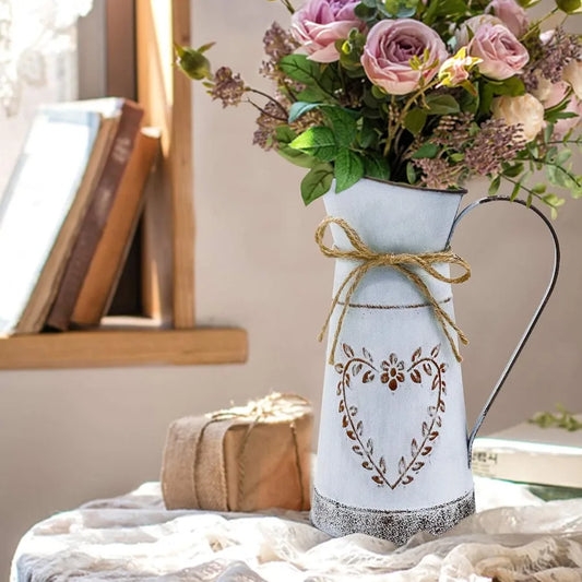 Vintage Metal Flower Vase - French Farmhouse Shabby Chic Decor