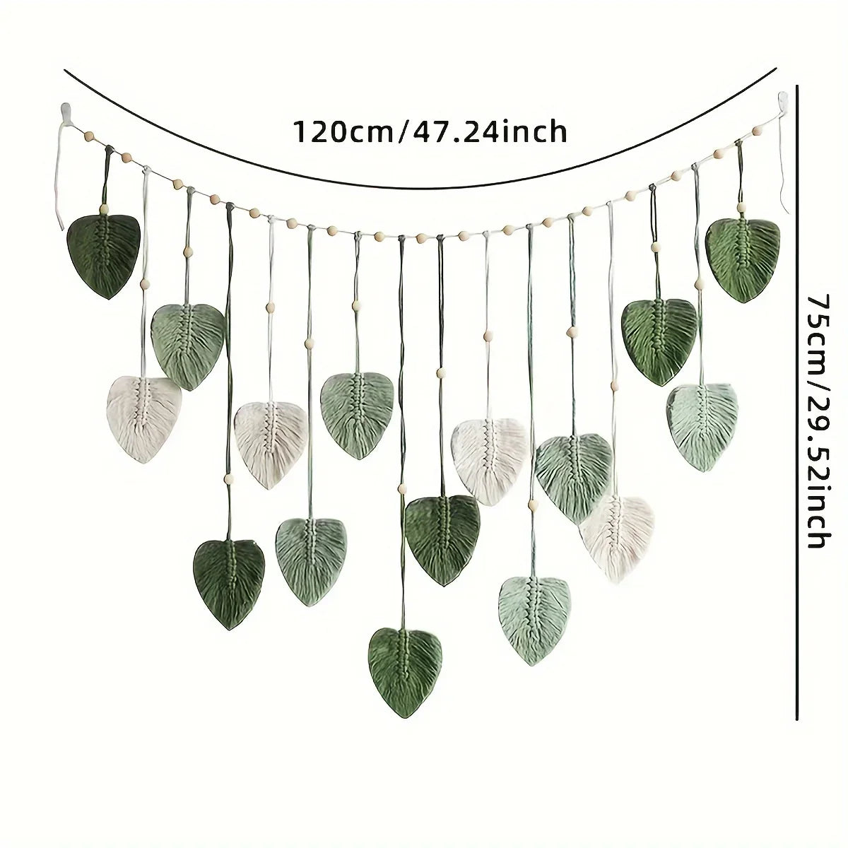 Woven Wall Hanging - Green Leaves & Feather Decor