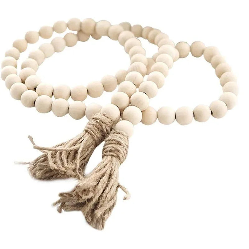 Bohemian Wood Bead Wall Hanging - Macrame Tassel Garland Decor