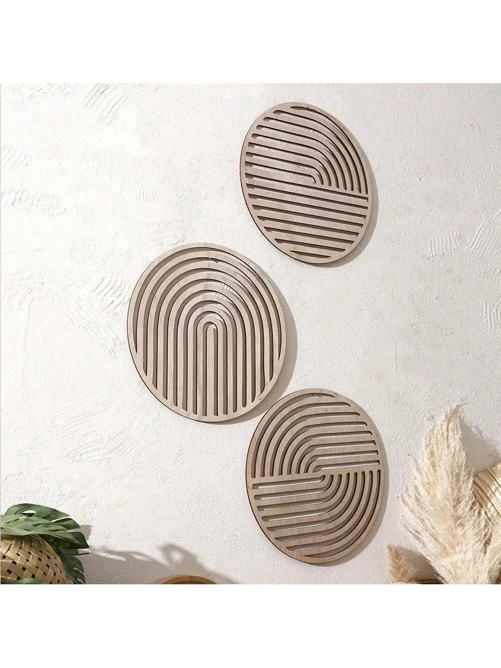 Carved Wooden Wall Art Set - 3 Piece Hollow Floral Farmhouse Decor