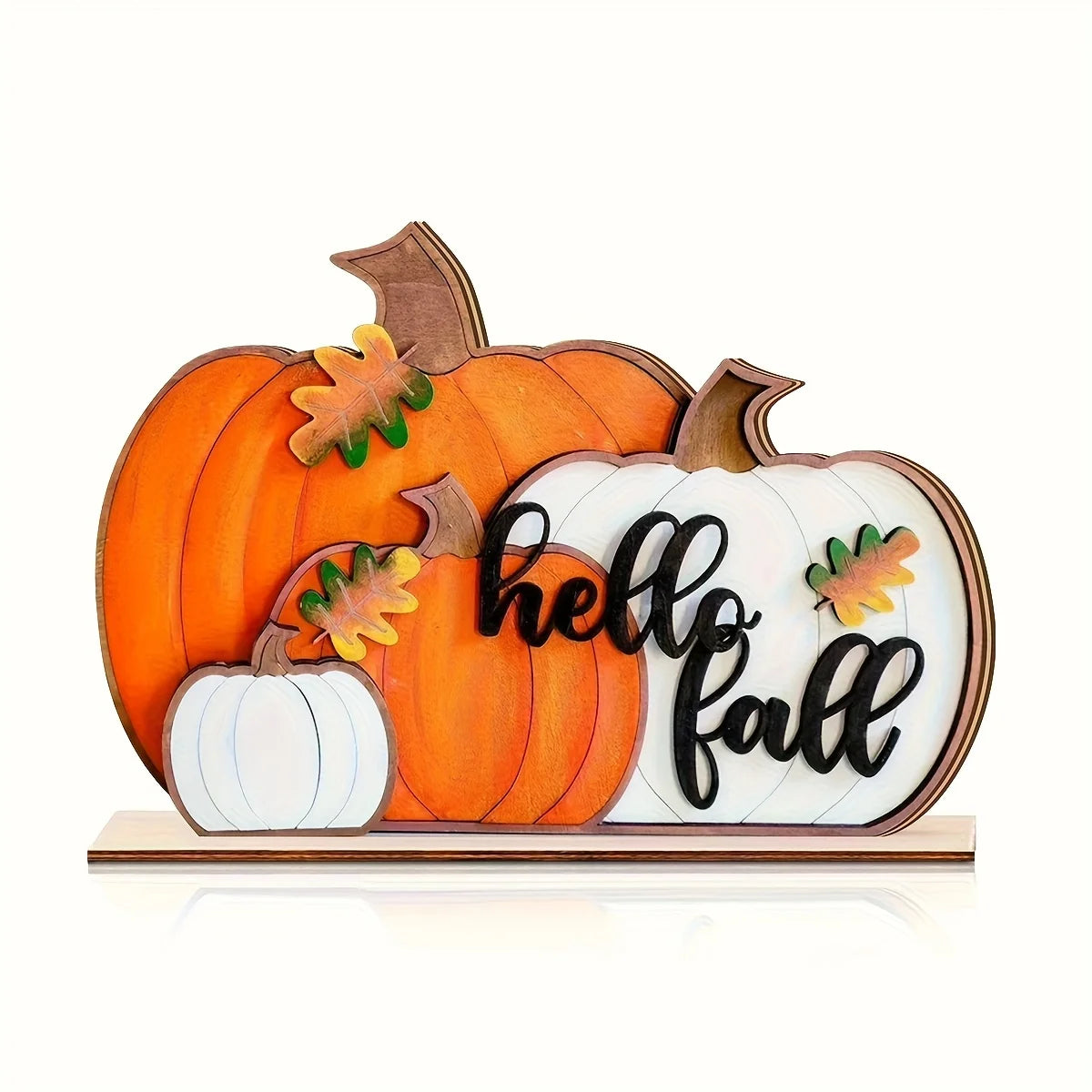 Hello Pumpkin Wooden Sign - Fall Farmhouse Block Decor for Kitchen