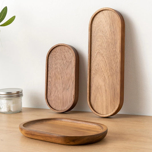 Japanese-Style Wooden Serving Tray - Natural Wood Dessert Plate