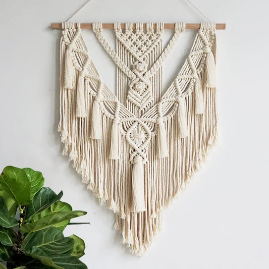 Macrame Wall Hanging - Boho Geometric Tapestry for Apartment & Dorm