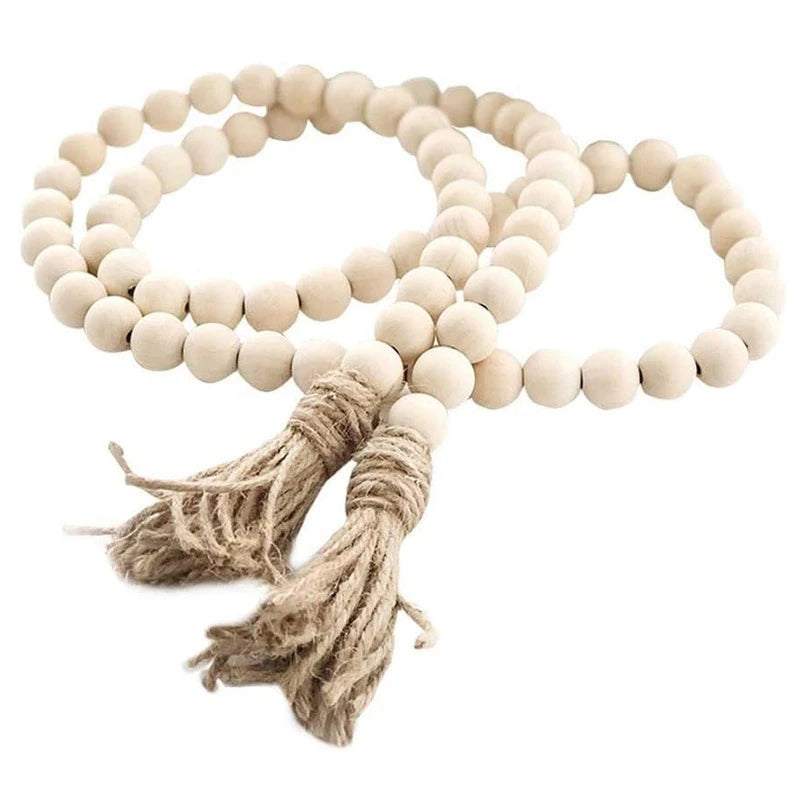 Bohemian Wood Bead Wall Hanging - Macrame Tassel Garland Decor