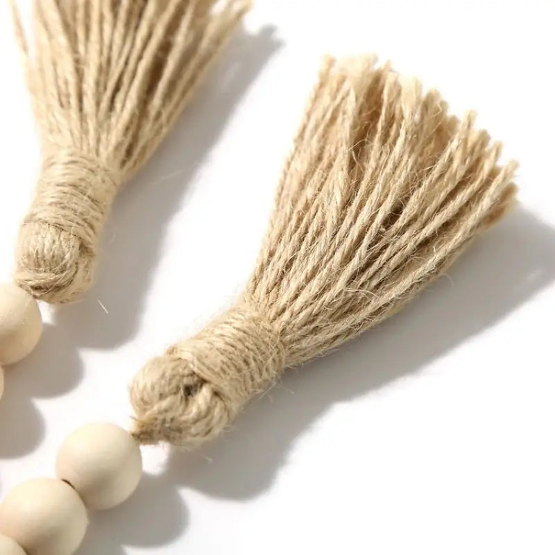 Bohemian Wood Bead Wall Hanging - Macrame Tassel Garland Decor