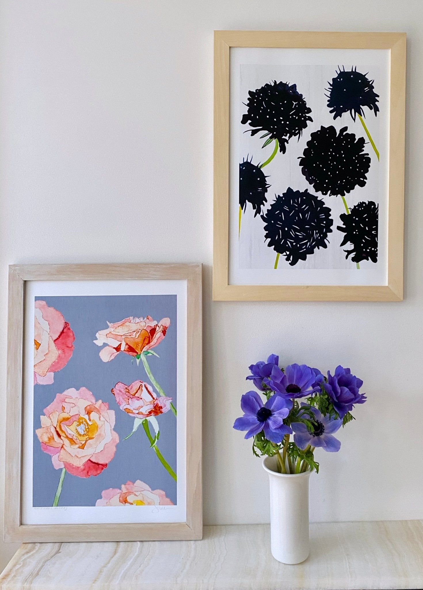 Art Print: Black Scabiosa on Snow - HavenlyCo