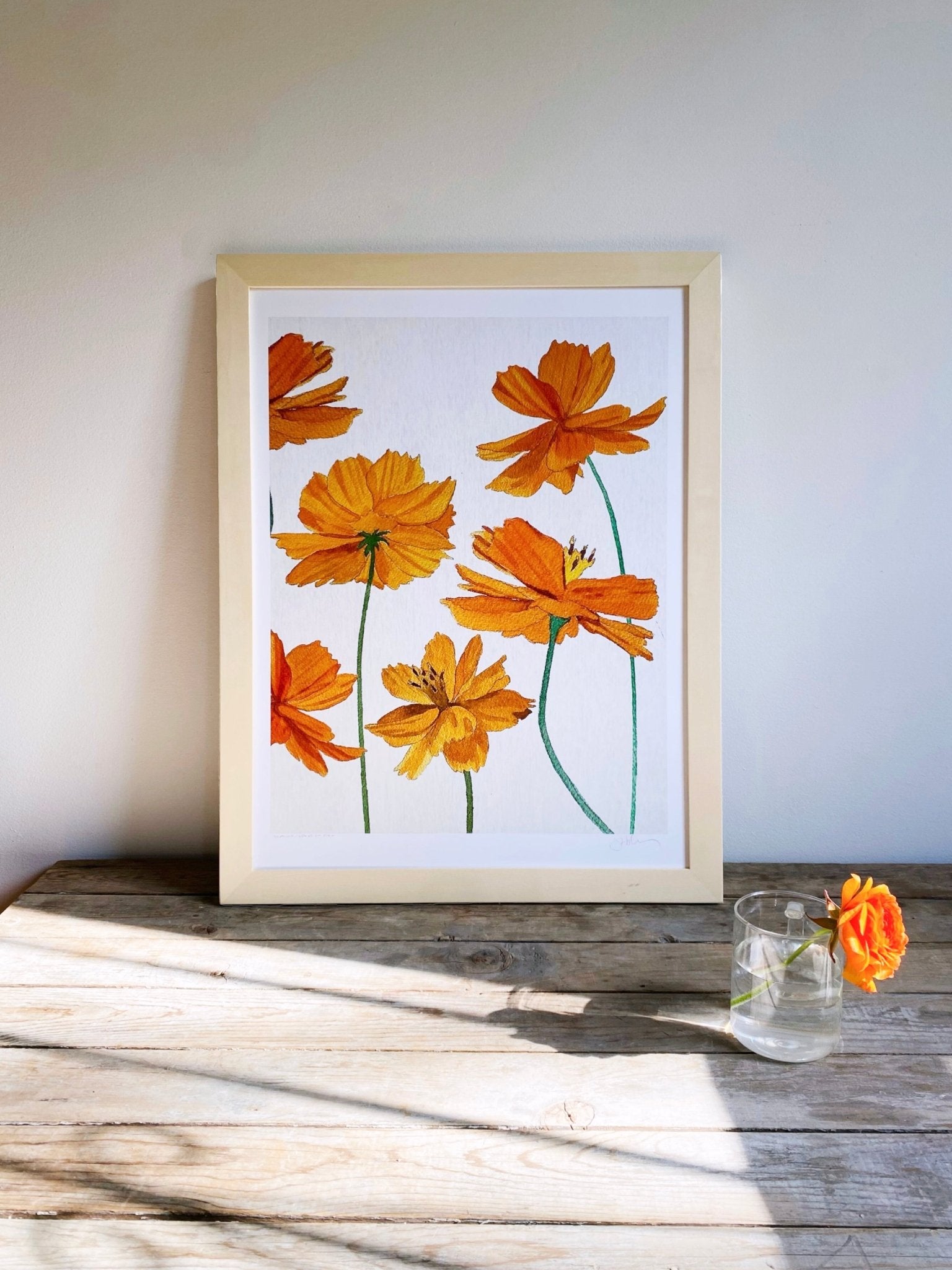 Art Print: Orange Cosmos on Snow - HavenlyCo