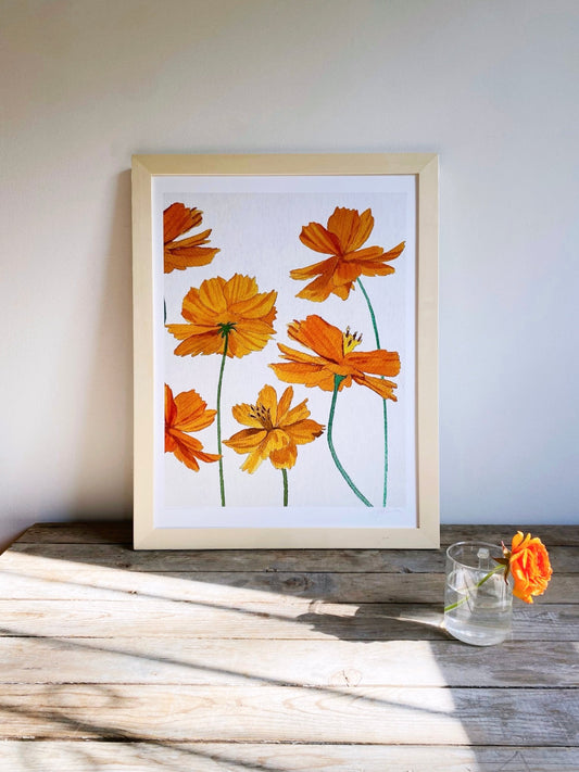 Art Print: Orange Cosmos on Snow - HavenlyCo