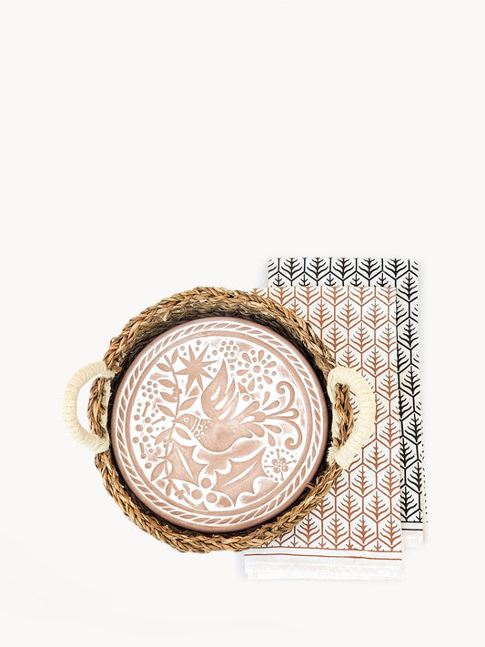 Bread Warmer & Basket Gift Set with Tea Towel - Bird Round - HavenlyCo