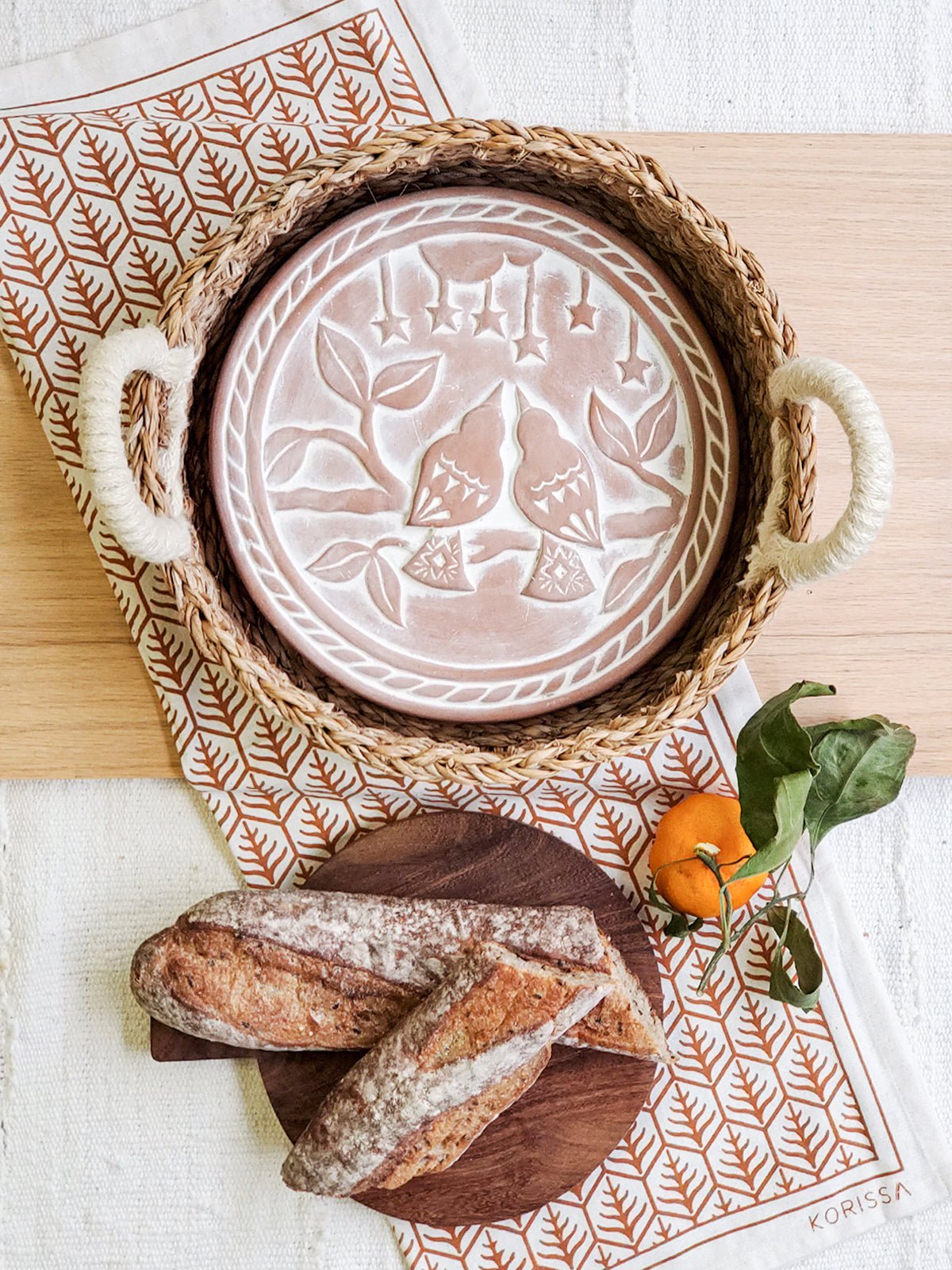 Bread Warmer & Basket - Lovebirds Round - HavenlyCo