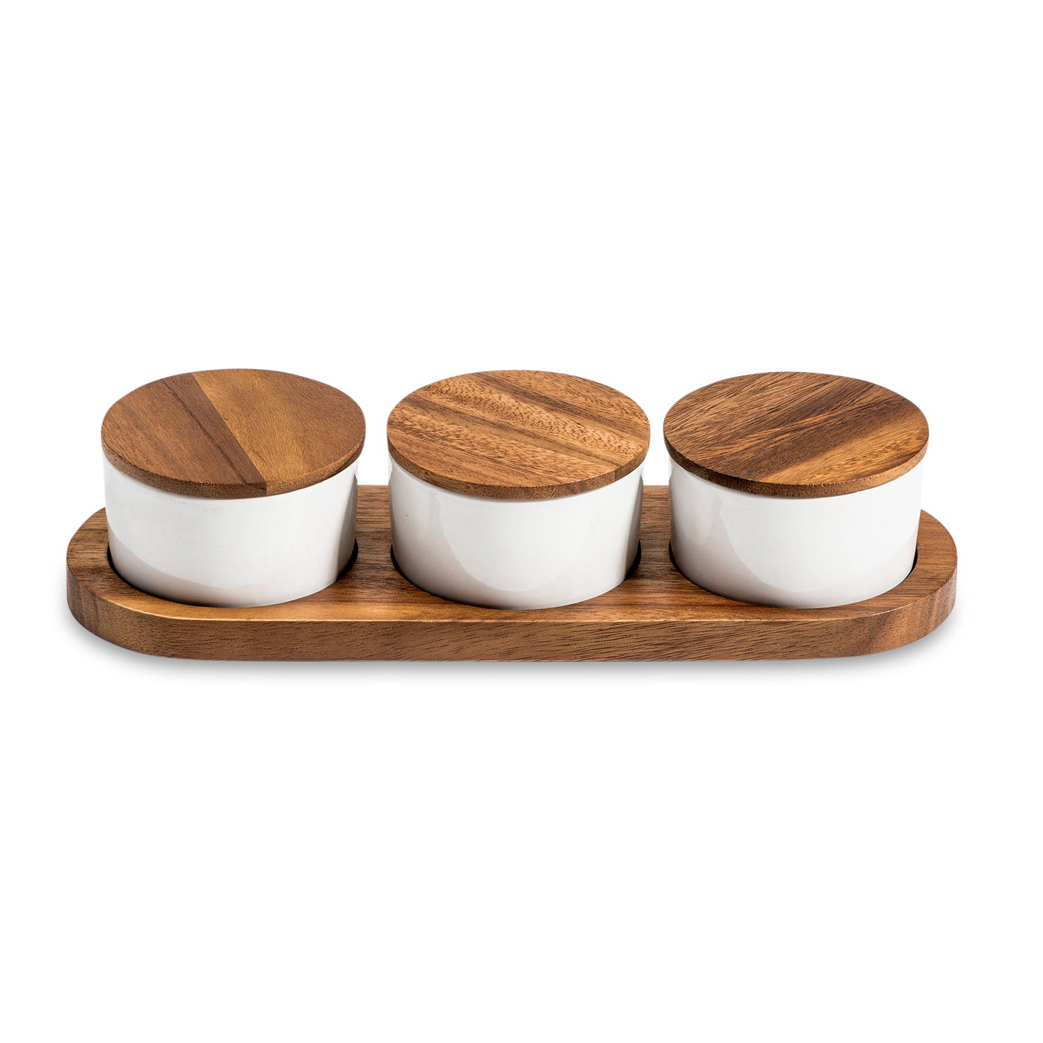 Condiment Serving Set 3 Ceramic Bowls with Lids 13" x 3.75" - HavenlyCo