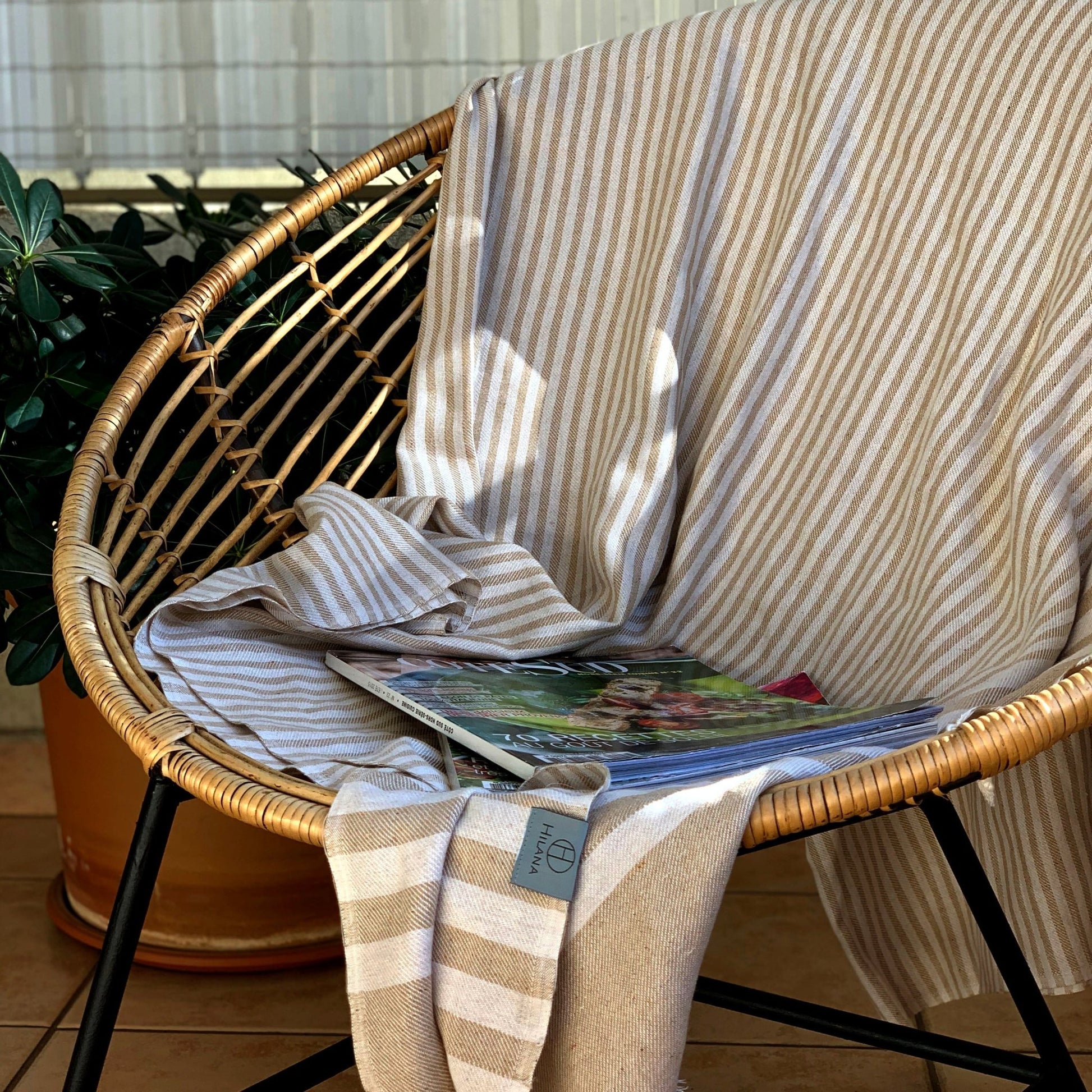 Fethiye Striped Throw Blanket - Beige - HavenlyCo